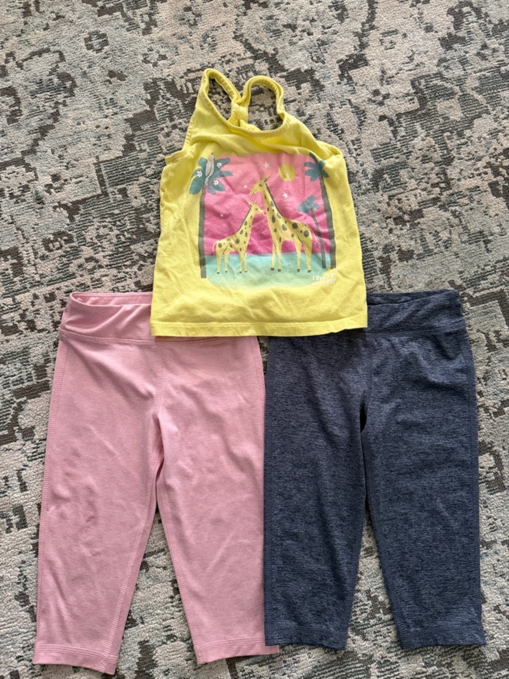 Carter's Yellow Giraffe Tank with Pink and Gray Capri Pajama Set